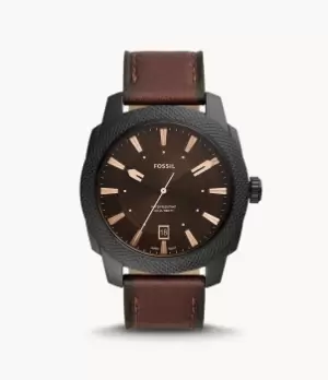 Image of Fossil Men Machine Three-Hand Date Dark Brown Eco Leather Watch