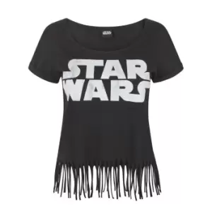 Image of Star Wars Womens/Ladies Logo Fringe Top (L) (Black)