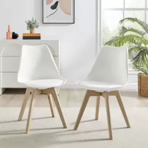Image of Set of 2 Fruntiurebox Stockholm Scandi White Faux Leather and Wood Dining Chairs Elegant Minimalist Budget Value Dining Living room Bedroom