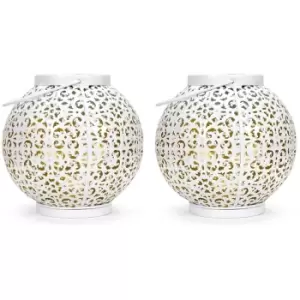 Image of 2x Solar Powered White Sphere Hanging Lantern Lights for Patio Decor Light Outdoor Garden Lighting