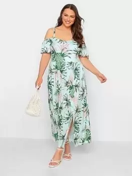 Image of Yours Tropical Cold Shoulder Maxi Dress, Green, Size 24, Women