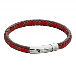 Image of Mens Woven Red Leather Clip Clasp Bracelet B5278