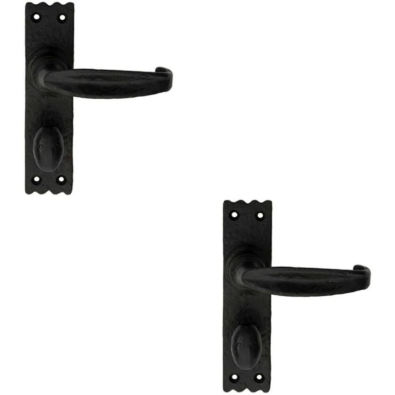 Image of Loops 2x PAIR Creased Style Lever on Slim Bathroom Backplate 156 x 38mm Black Antique Black