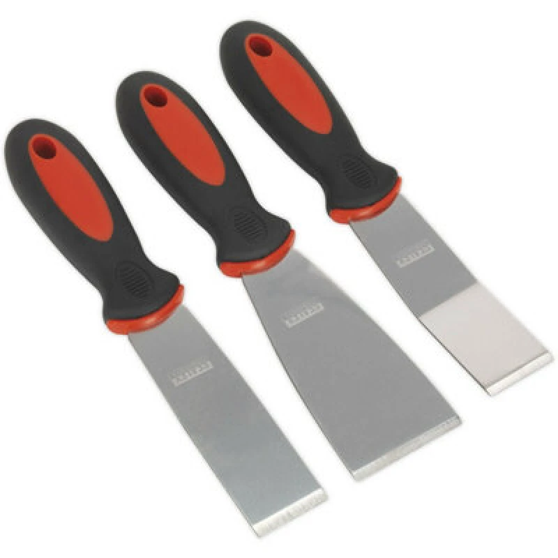 Image of Loops 3 Piece Rigid Blade Scraper Set - Soft Grip Handle - 1.8mm Steel Scraper Blades Metallics