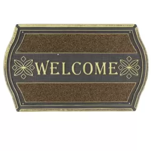 Image of JVL 45x75cm Floral Look PVC Welcome Doormat - Gold/Black