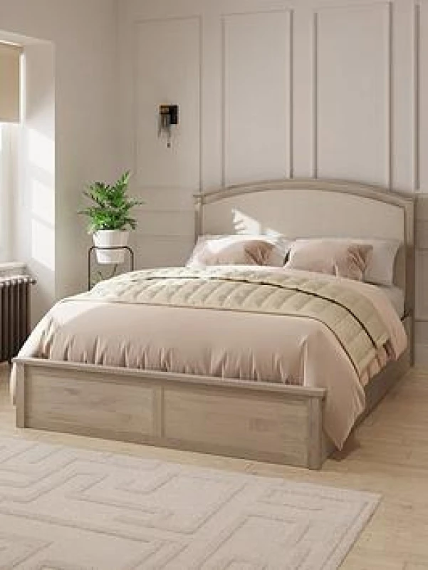 Image of GFW Madrid Double Natural Fabric Ottoman Bed & Bonnel Mattress, Brown MAD46LOSB