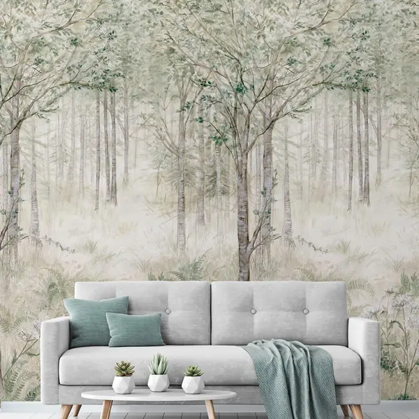 Image of Grandeco Fairytale Trees 3 lane repeatable Mural 2.8 x 1.59m Green