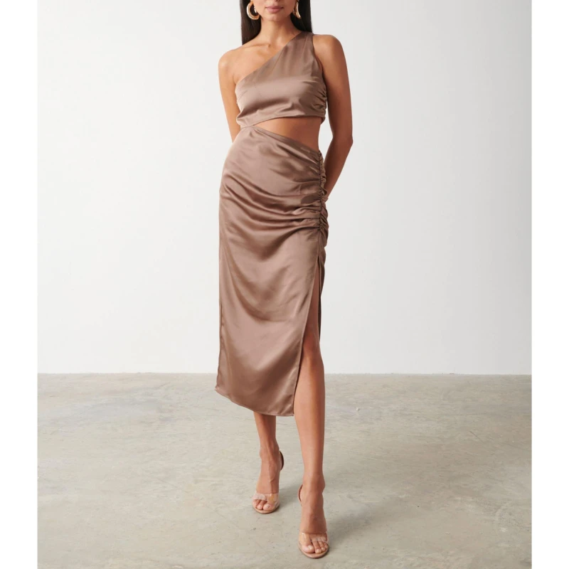 Image of Pretty Lavish Womens Cut Out Structured Fit Dress Mocha female 6 (2XS)