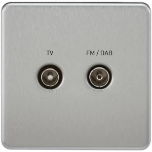 Image of KnightsBridge Screened Diplex TV and FM DAB Outlet 1G Screwless Brushed Chrome Wall Plate
