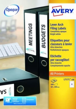 Image of Lever Arch Labels Laser 200x60mm White 4 labels per sheet 40 labels pe