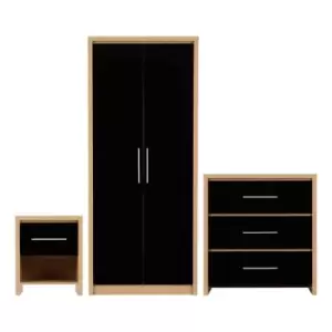 Image of Seconique Seville Bedroom Set - Black Gloss/Light Oak Effect Veneer
