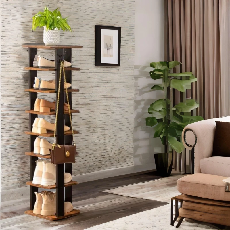 Image of Rafaelo Mobilia Narrow 8-Tier Vertical Shoe Rack in Brown Brown Unisex