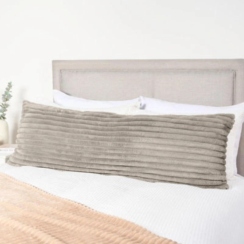 Image of OHS OHS Ribbed Faux Fur Bolster Pillow Soft Maternity Support Cushion in Grey Grey One Size Unisex 5027434230877