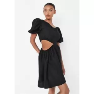 Image of Missguided Cut Out Smock Dress - Black