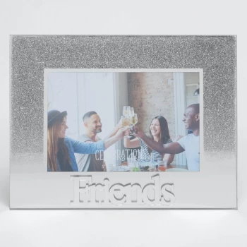 Image of 5" x 3.5" Silver Glitter Glass Frame - Friends