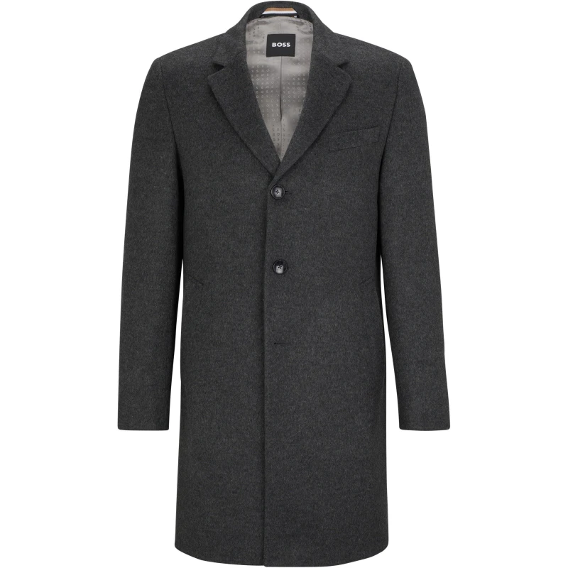 Image of Boss Mens Hyde Tailored Fit Long Formal Coat Grey male 36 (46)