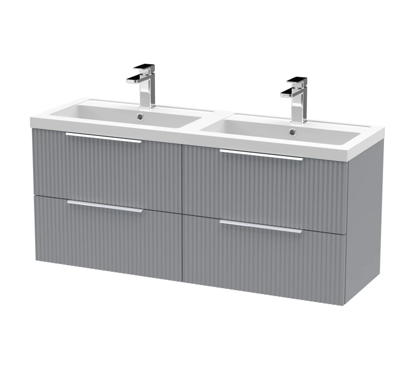 Image of Balterley Fluted Wall Hung 4 Drawer Vanity Basin Unit & Basin 1200mm, Satin Grey Grey Unisex