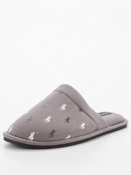 Image of Ralph Lauren Kollin Allover Logo Slippers - Grey, Size 43, Men