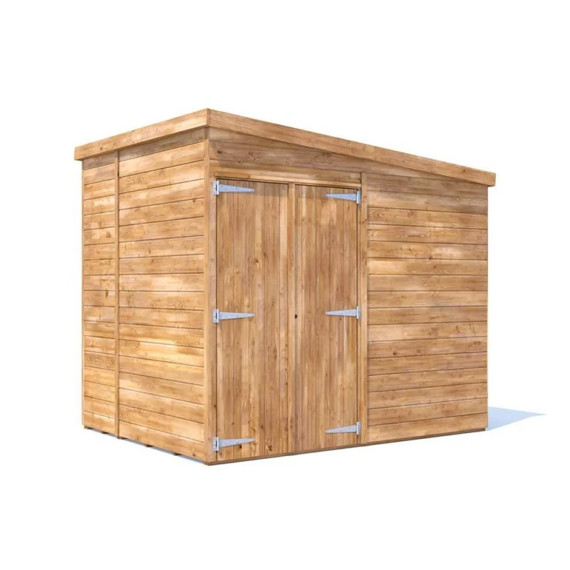 Image of Dunster House Wooden Bike Shed 2.4 X 1.8 M (8'x6') 15mm Pressure Treated Pent Roof Superfelt Overlord Modular