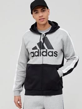 Image of adidas Essentials Colourblock Full Zip Hoodie - Grey/Black, Grey/Black Size M Men