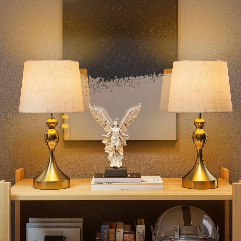 Image of HOMCOM Table Lamps Set of 2, Modern Bedside Lamps with USB Ports in Gold Gold Unisex