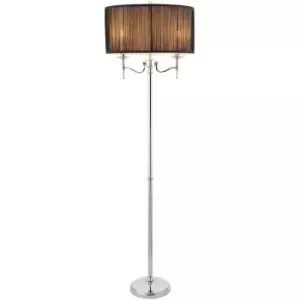 Image of Interiors Stanford Nickel - 2 Light Floor Lamp Polished Nickel Plate with Black Shade, E14