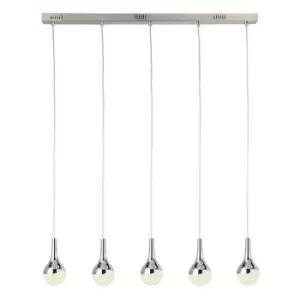 Image of Searchlight Lighting - Searchlight Wave Teardrop 5 Light LED Bar Pendant, Crushed Ice Effect Shade, Chrome