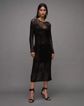 Image of AllSaints Rosalie Embellished Leopard Midi Dress