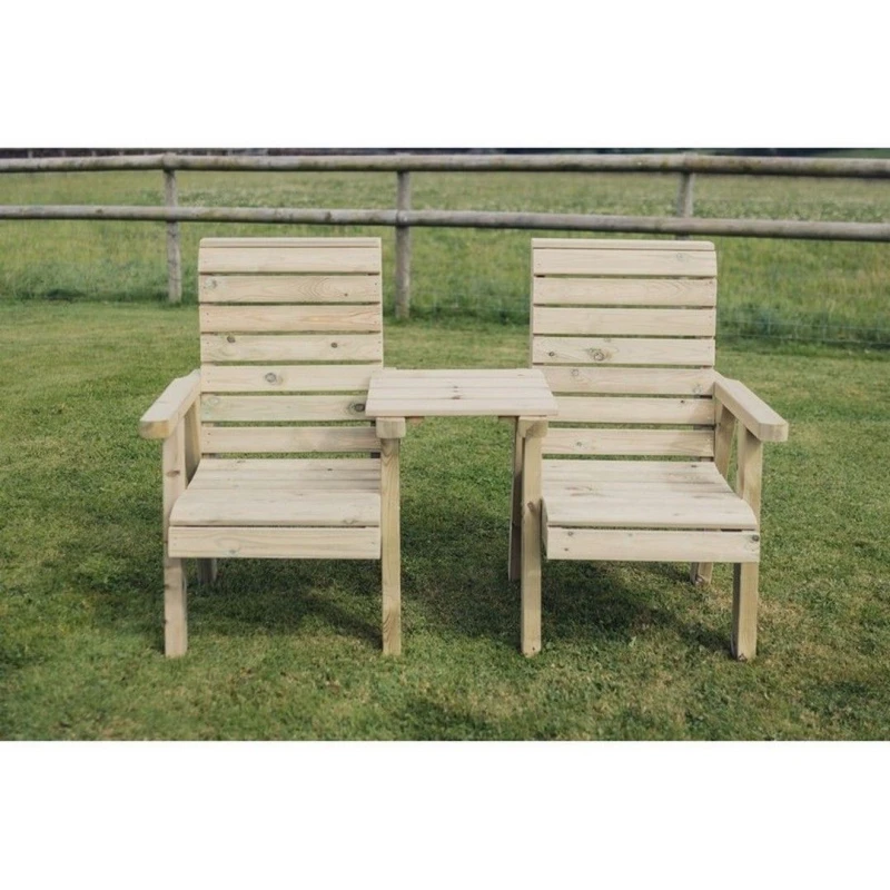 Image of Churnet Valley Garden Furniture Ltd Clover Love Seat w/Tray - Min Assembly Required - Set of Cushions Inc in Brown Brown Unisex