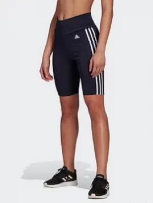 Image of adidas Designed To Move High-rise Short Sport Tights, Blue/White, Size L, Women