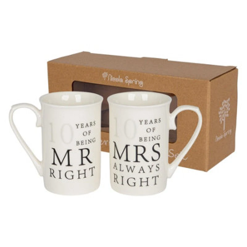 Image of Nicola Spring 2Pc 10th Anniversary New Bone China Mug Set - 300Ml