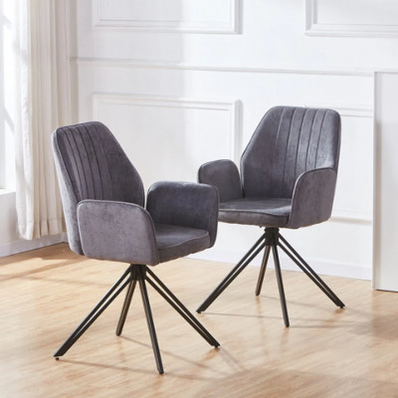 Image of Core Products Aspen Pair Of Grey Fabric Swivel Dining Armchairs - Upholstered Modern Solid Metal Frame Chairs