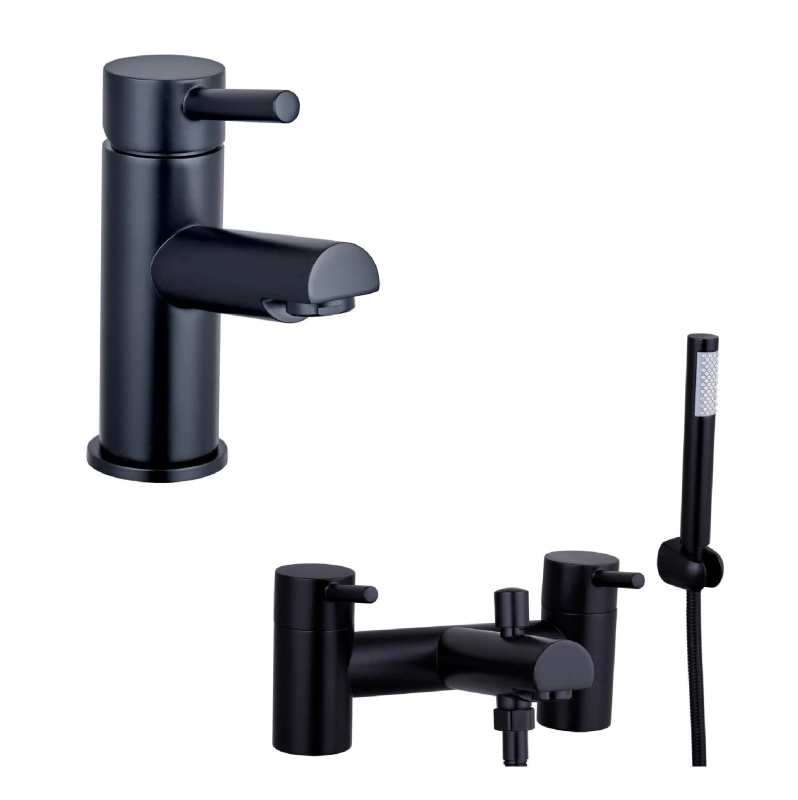 Image of Balterley Minimalist Mono Basin Mixer Tap & Bath Shower Mixer Set - Black Unisex