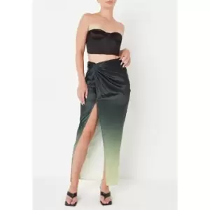 Image of Missguided Ombre Twist Front Satin Midaxi Skirt - Green