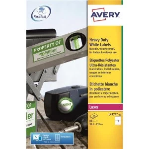 Image of Avery L4774 20 99.1 x 139mm Heavy Duty Laser Labels 80 Labels
