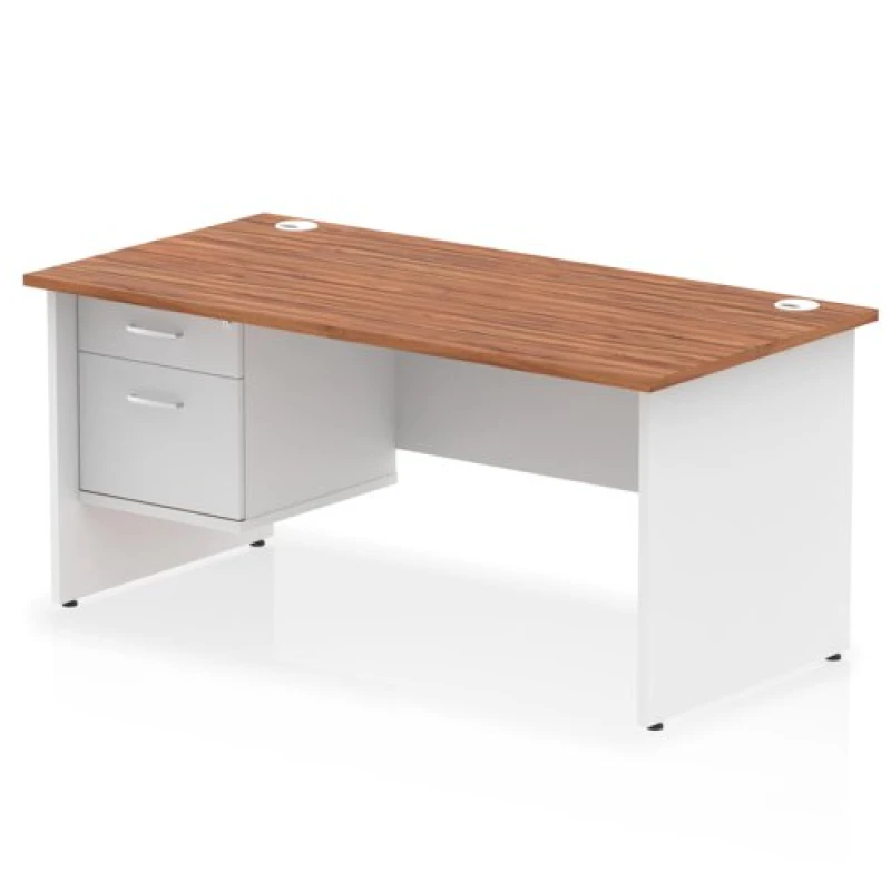 Image of Impulse Impulse 1600 x 800mm Straight Office Desk Walnut Top White Panel End Leg with 1 x 2 Drawer Fixed Pedestal MIRDP16FP2WNTWHT