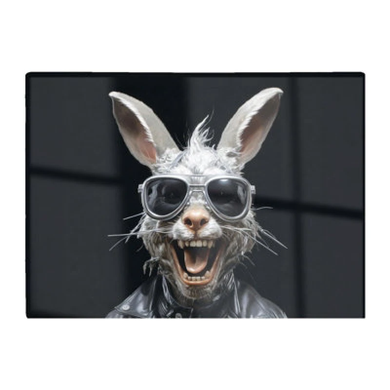 Image of Warren Reed Designer Funky Rabbit Face With Glasses Glass Chopping Board