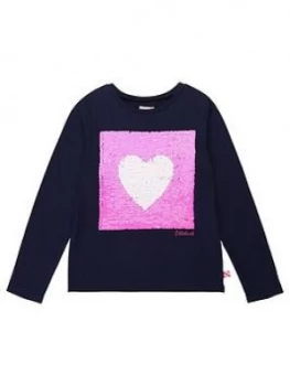 Image of Billieblush Girls Long Sleeve Reverse Sequin T-Shirt - Navy