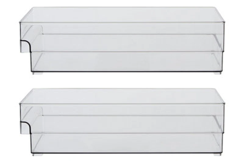Image of Orsina Versatile Large Set Of Two Fridge Bin Organisers, Integrated Handle Narrow Storage Boxes, Versatile Boxes