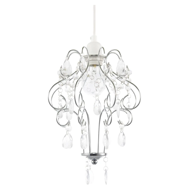 Image of Happy Homewares Traditional Shabby Chic Chandelier Style Pendant Shade with Acrylic Droplets in Silver Silver Unisex