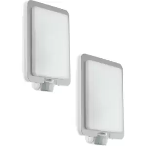 Image of 2 PACK IP44 Outdoor Wall Light & PIR Sensor Stainless Steel Square 28W E27