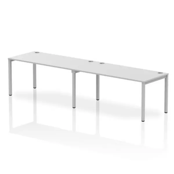 Image of Impulse Bench Single Row 2 Person 1600 Silver Frame Office Bench Desk White