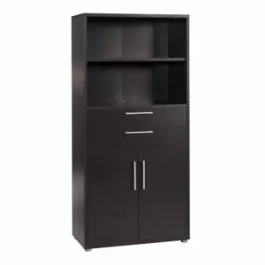 Image of Prima Bookcase 3 Shelves With 2 Drawers And 2 Doors In Black Woodgrain