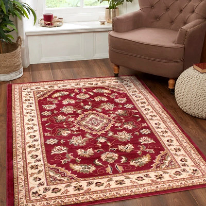 Image of Red Traditional Bordered Floral Rug For Living Room Bedroom And Dining Room-66 X 230Cm (Runner)