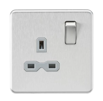 Image of KnightsBridge Screwless 13A 1G DP switched Socket - Brushed Chrome with grey Insert