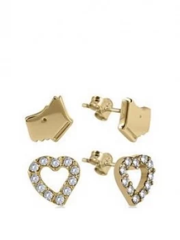 Image of Radley 18K Gold Plated Sterling Silver Dog And Crystal Set Heart Ladies Earrings Set
