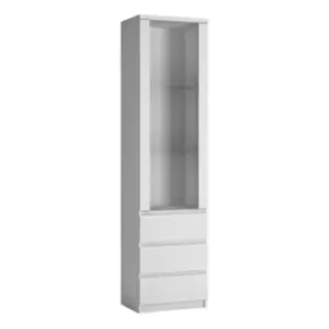 Image of Fribo Tall Narrow 1 Door 3 Drawer Glazed Display Cabinet In White