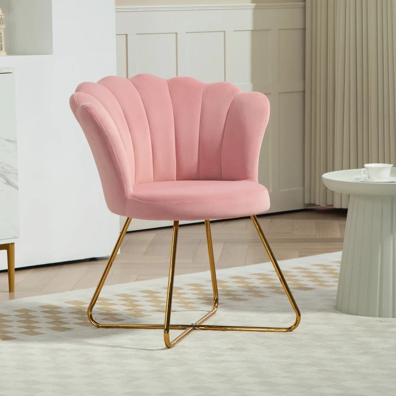 Image of HOMCOM Accent Chair, Velvet Armchair w/ Lotus Backrest, Steel Legs, Pink 83B-133V70PK