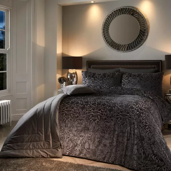 Image of Mirella Floral Duvet Cover and Pillowcase Set Slate Grey Grey