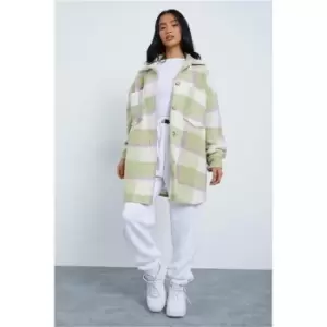 Image of I Saw It First Green Petite Check Oversized Longline Shacket - Green